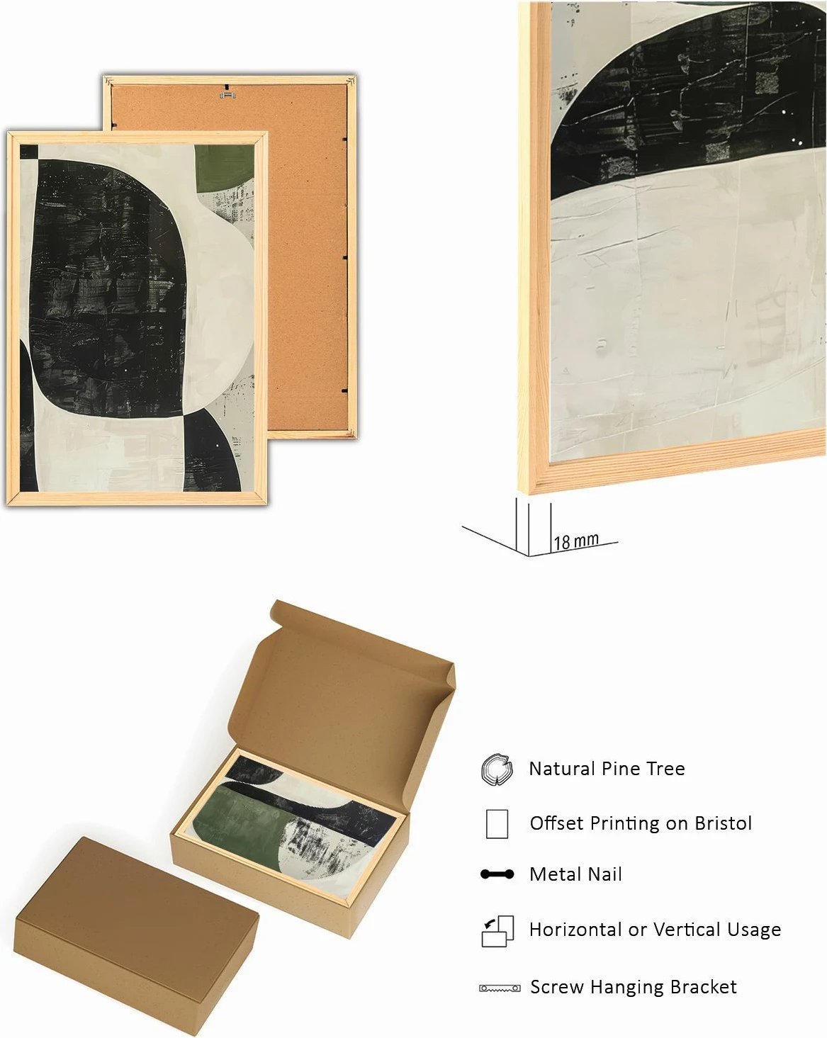 Set pikturash dekorative me kornizë MDF, 3 copë, Wallity, Myk3015-1