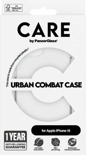 Mbështjellës PanzerGlass Urban Combat Case për iPhone 15, transparent
