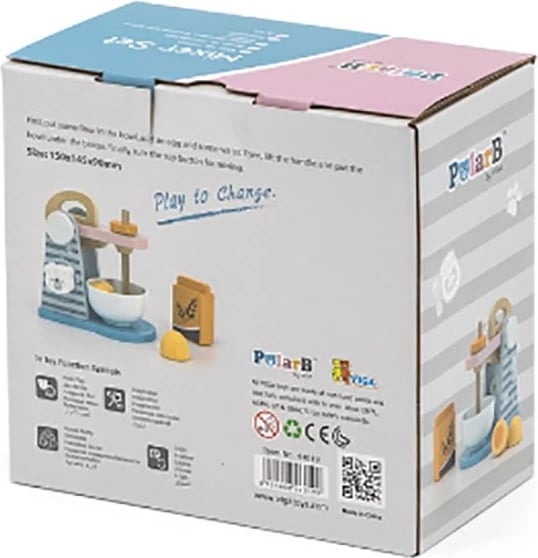 Lodër mikser druri, Viga PolarB, kuzhinë loje për fëmijë 3+, shumëngjyrësh, set 4 pjesë