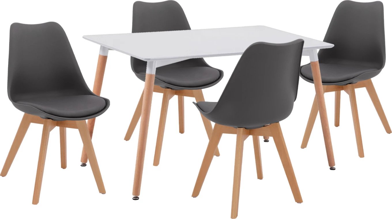 Tavolinë me karrige 5 pjesë FH10193, tavolinë e bardhë dhe karrige ngjyrë gri e errët, 120x80x73 cm