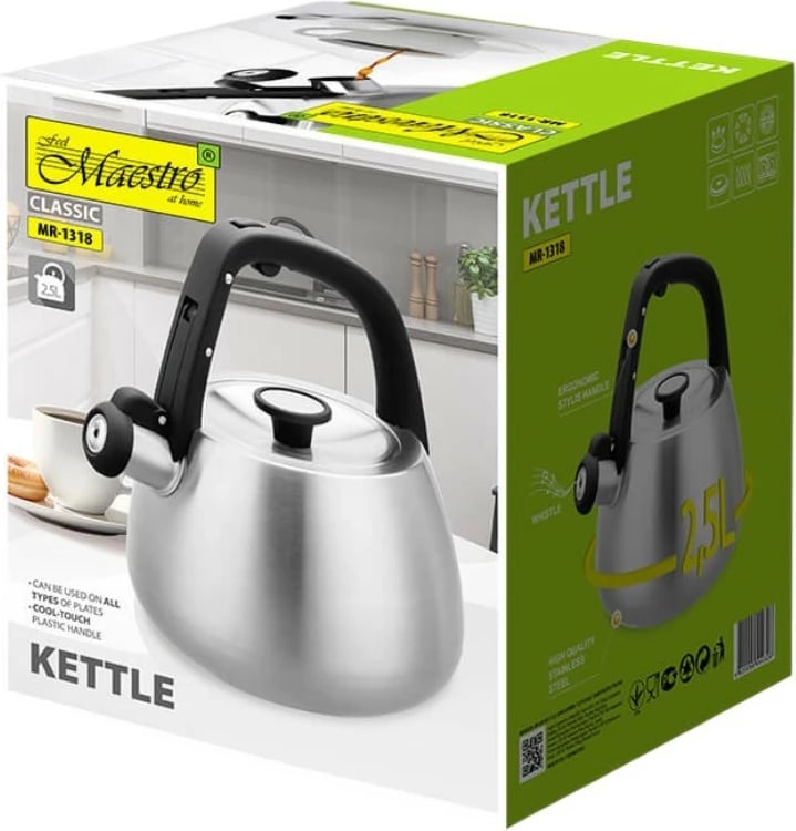 Çajnik jo-elektrik Feel-Maestro MR-1318 2.5 L me fishkë, inox, argjendtë