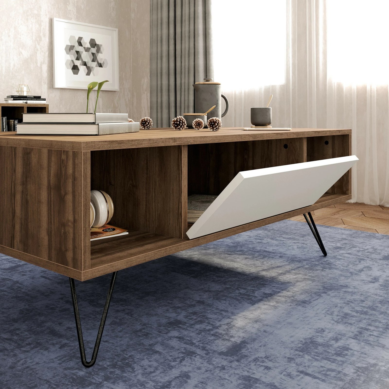 Tavolinë kafeje Hanah Home, Mistico, ngjyrë arre dhe e bardhë