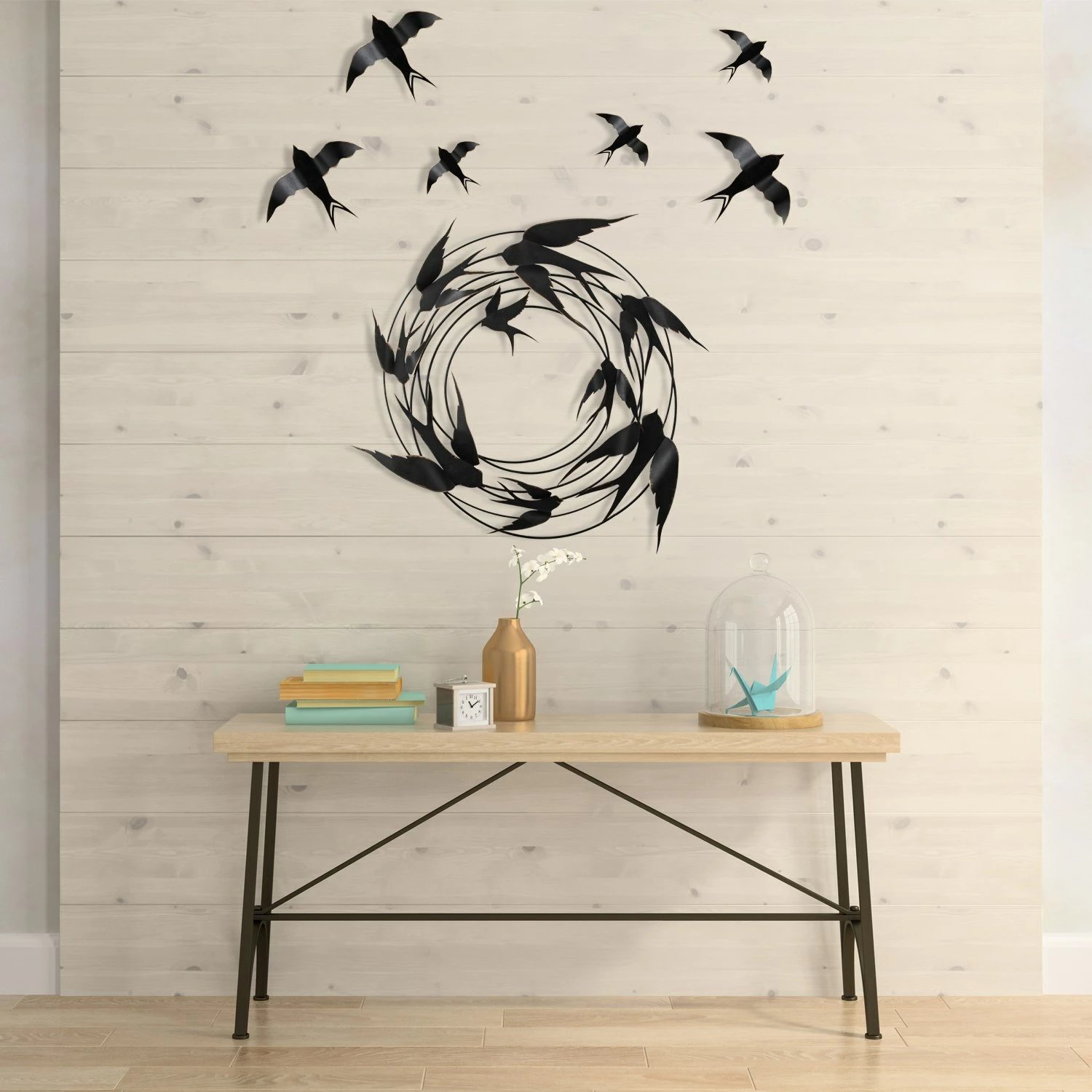 Aksesor dekorativ metalik për mur, Wallity, Migration, shumëngjyrësh, set 6 copë