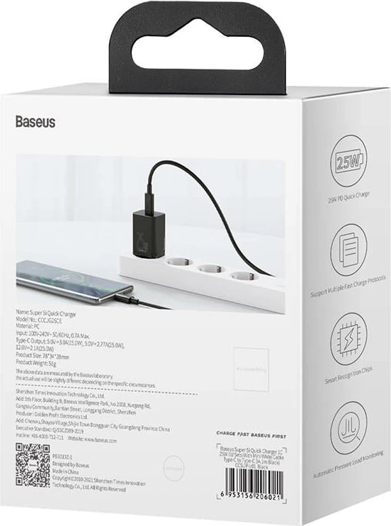 Karikues i shpejtë Baseus CCSP020101, 25W, USB-C, i zi