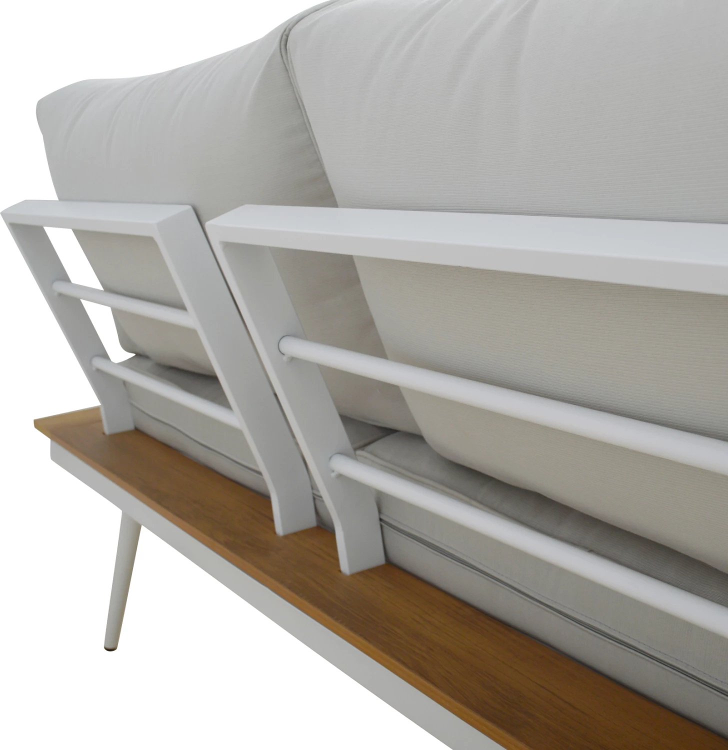 Set këndor divanësh me tavolinë për jashtë, alumin, ngjyrë gri, e bardhë, dru, FH5126.11