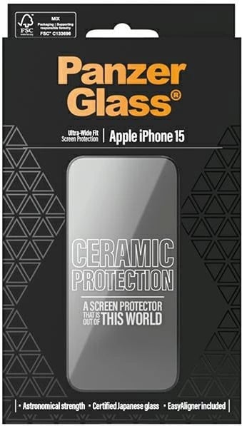 Mbrojtës ekrani qeramik PanzerGlass për iPhone 15 me pozicionues