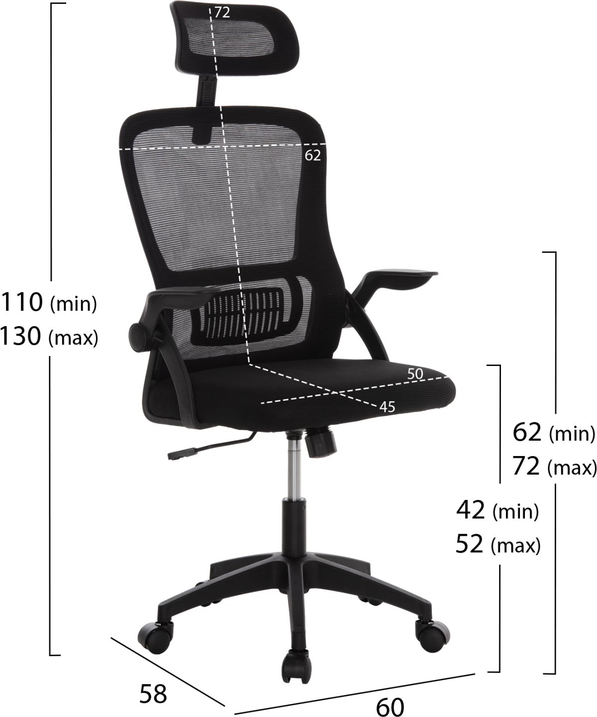 Karrige zyre BLAZER, material rrjete e zezë, krahë najloni të zinj, FH1205.01, 60.5x47x85.5cm