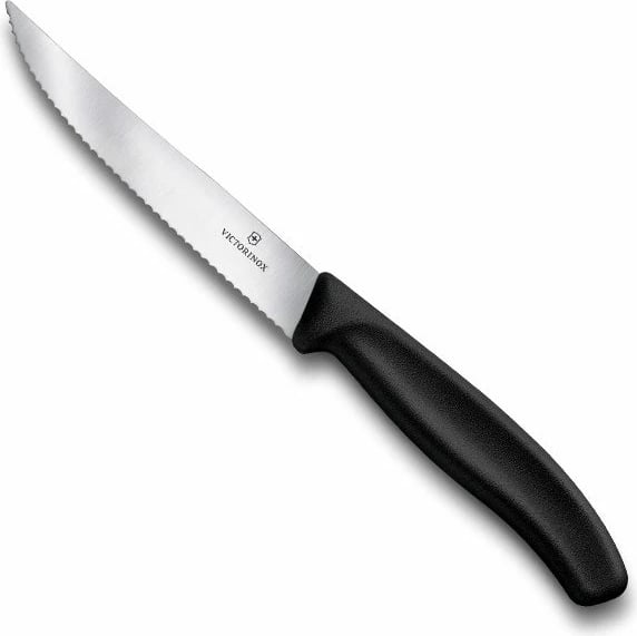 Thikë bifteku Victorinox, e mesme, e valëzuar, e zezë