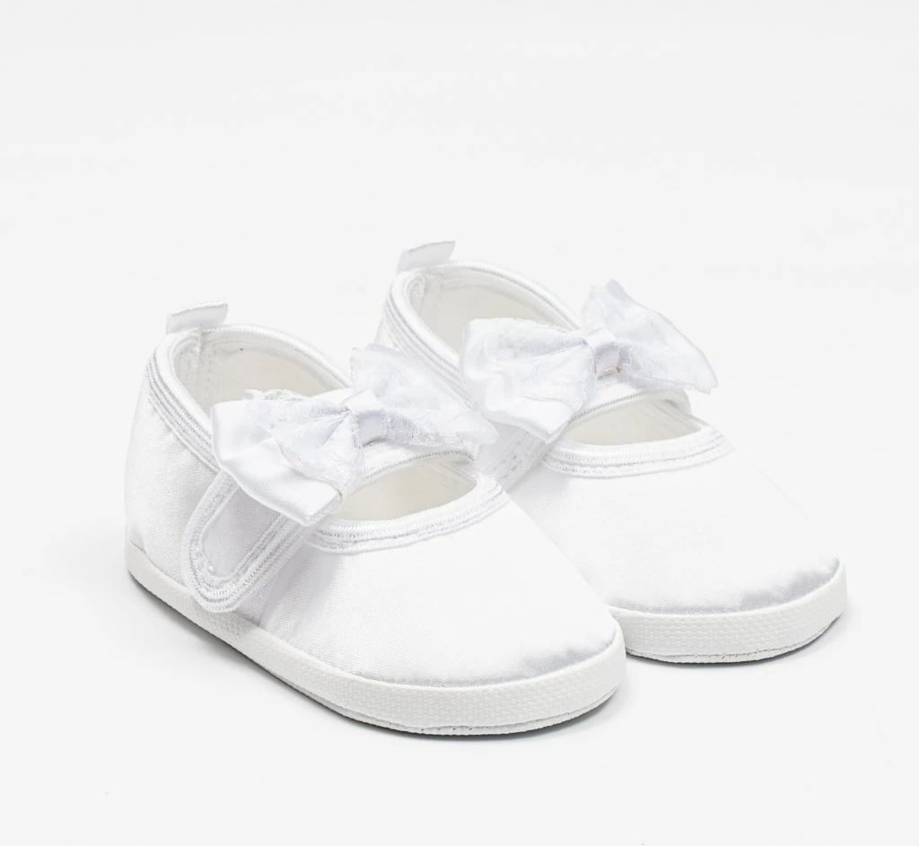 papuça bebe, New Baby, satin, 12–18 muaj, shollë sintetike e hollë, vajza, e bardhë