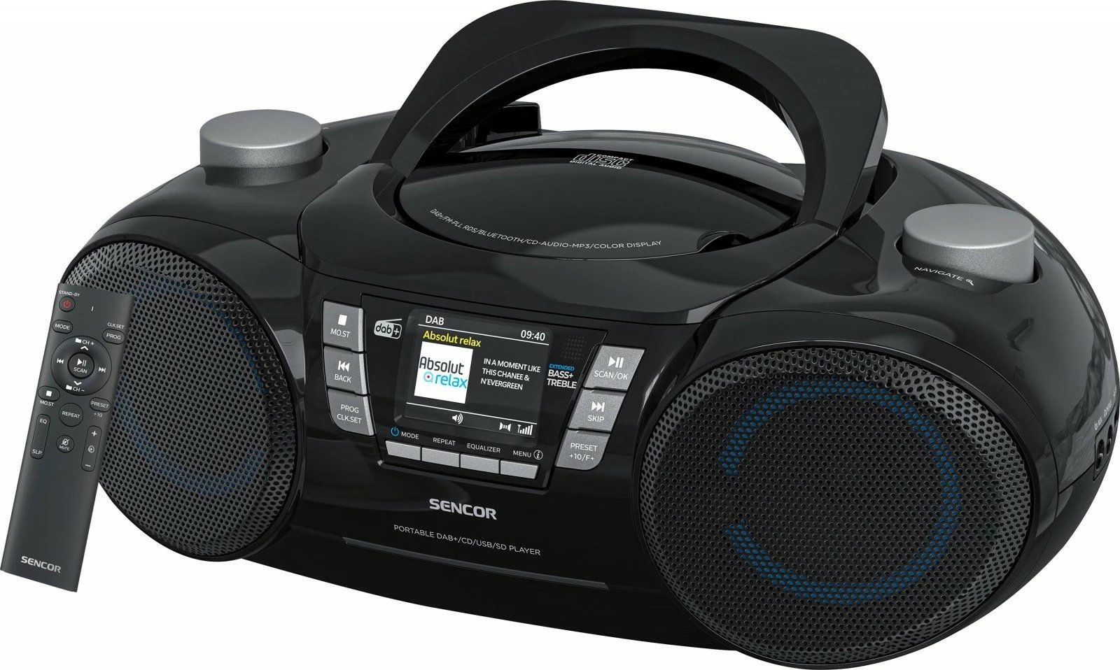 Boombox radio CD, Sencor SPT 6510DB, DAB+, Bluetooth 5.3, 16 W, ekran LCD 2.4", e zezë