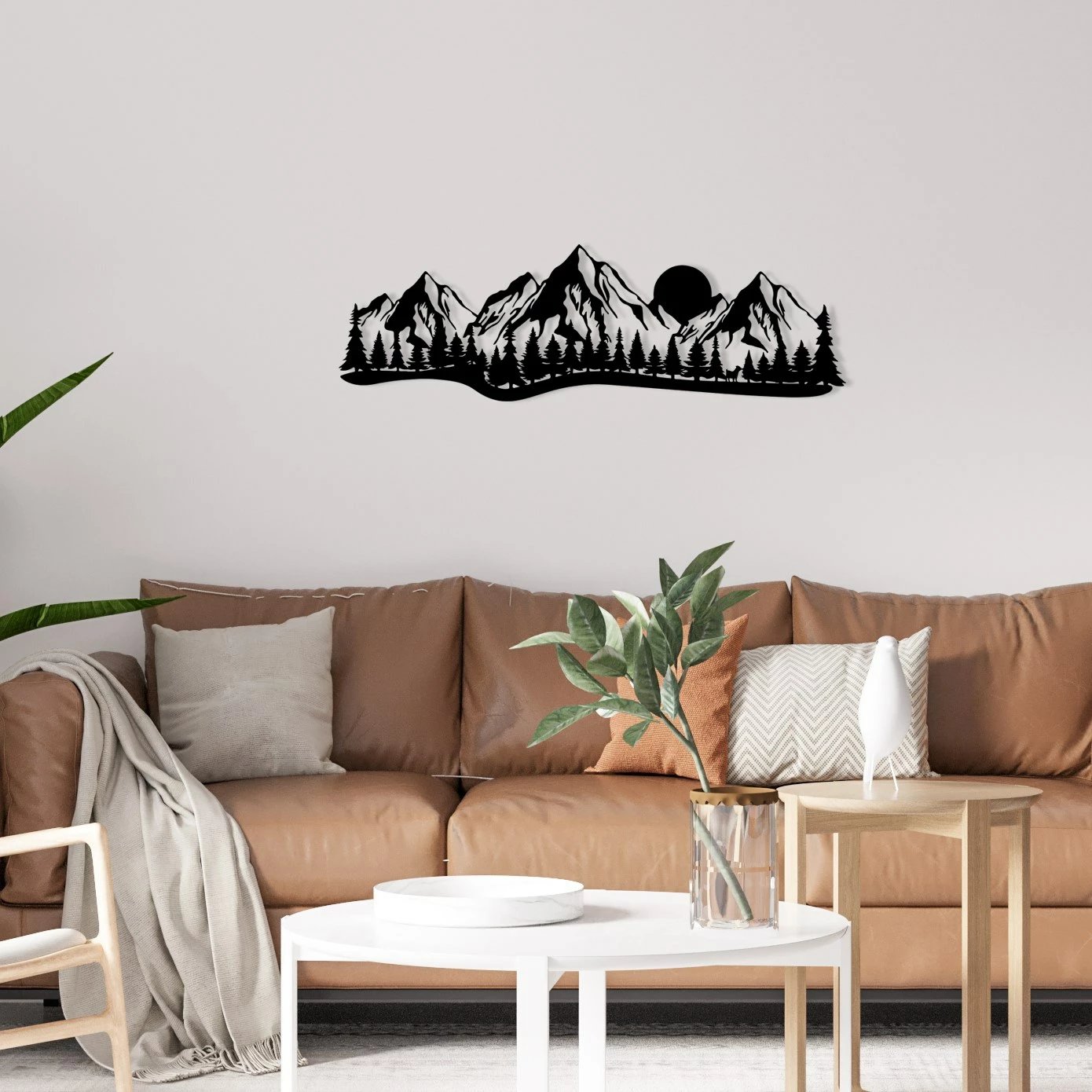 Aksesor dekorativ metalik për mur, peizazh malor, Wallity, 68x21cm