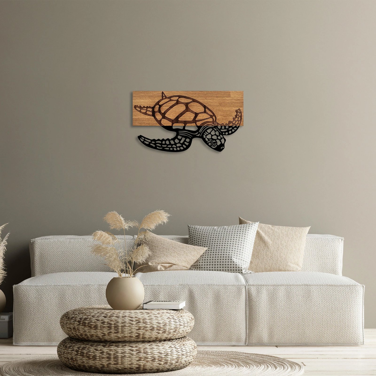 Aksesor dekorativ prej druri për mur, Caretta Caretta, Wallity - 314, ngjyrë e zezë dhe arre, 58x3x32cm