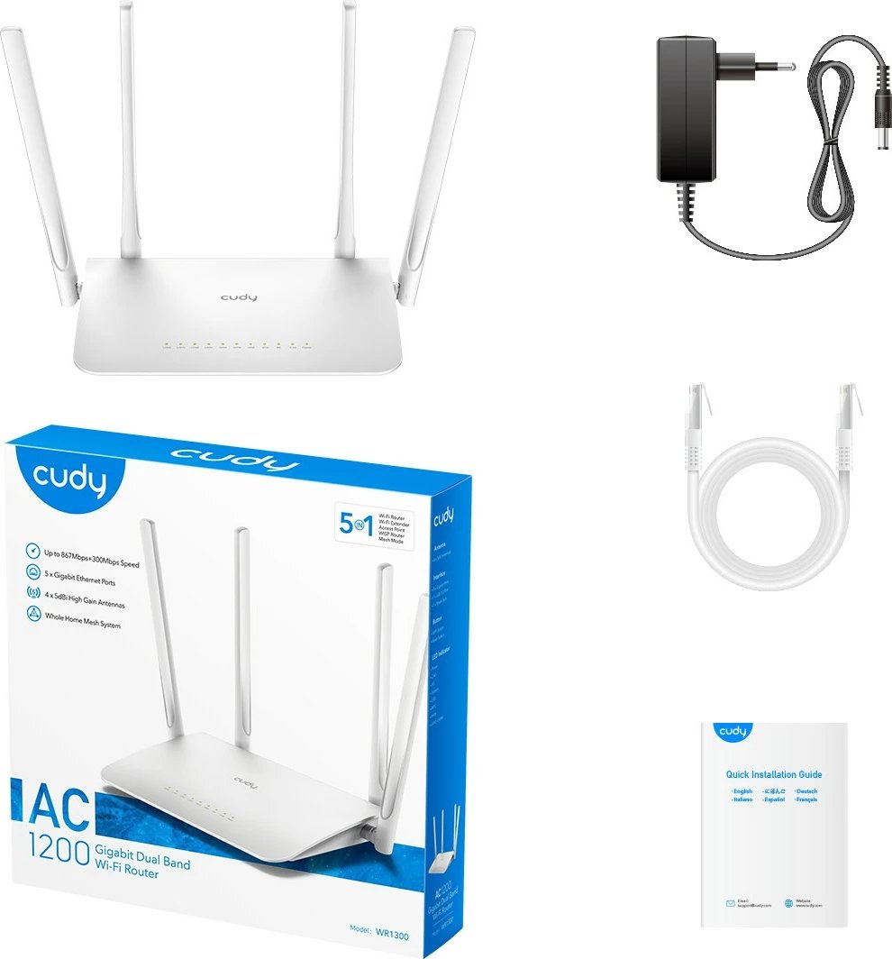 Router Cudy WR1300 AC1200 Mesh, i bardhë