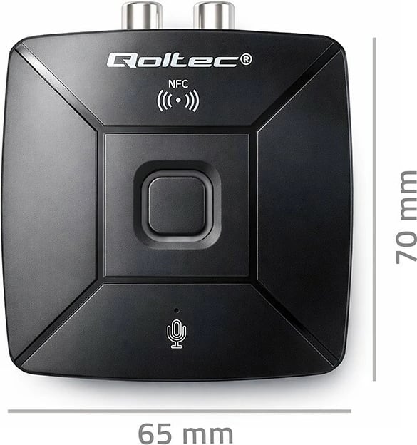 Transmetues/Marrës audio Bluetooth, Qoltec 56981, Bluetooth 6.0, NFC, 2 x RCA dhe 1 x AUX 3.5 mm, mikrofon, USB 5V, e zezë