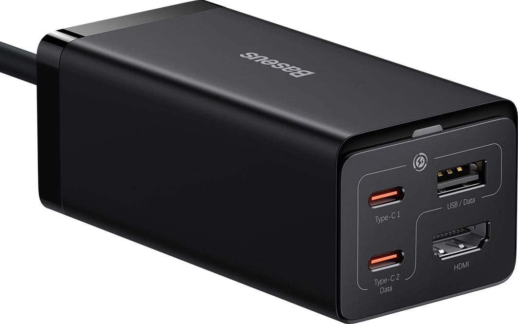 Karikues i shpejtë Baseus GaN5 Pro HUB, CCGP110201, 67W, 2x USB-C, USB-A, HDMI 4K, me kabllo USB-C 1m, i zi