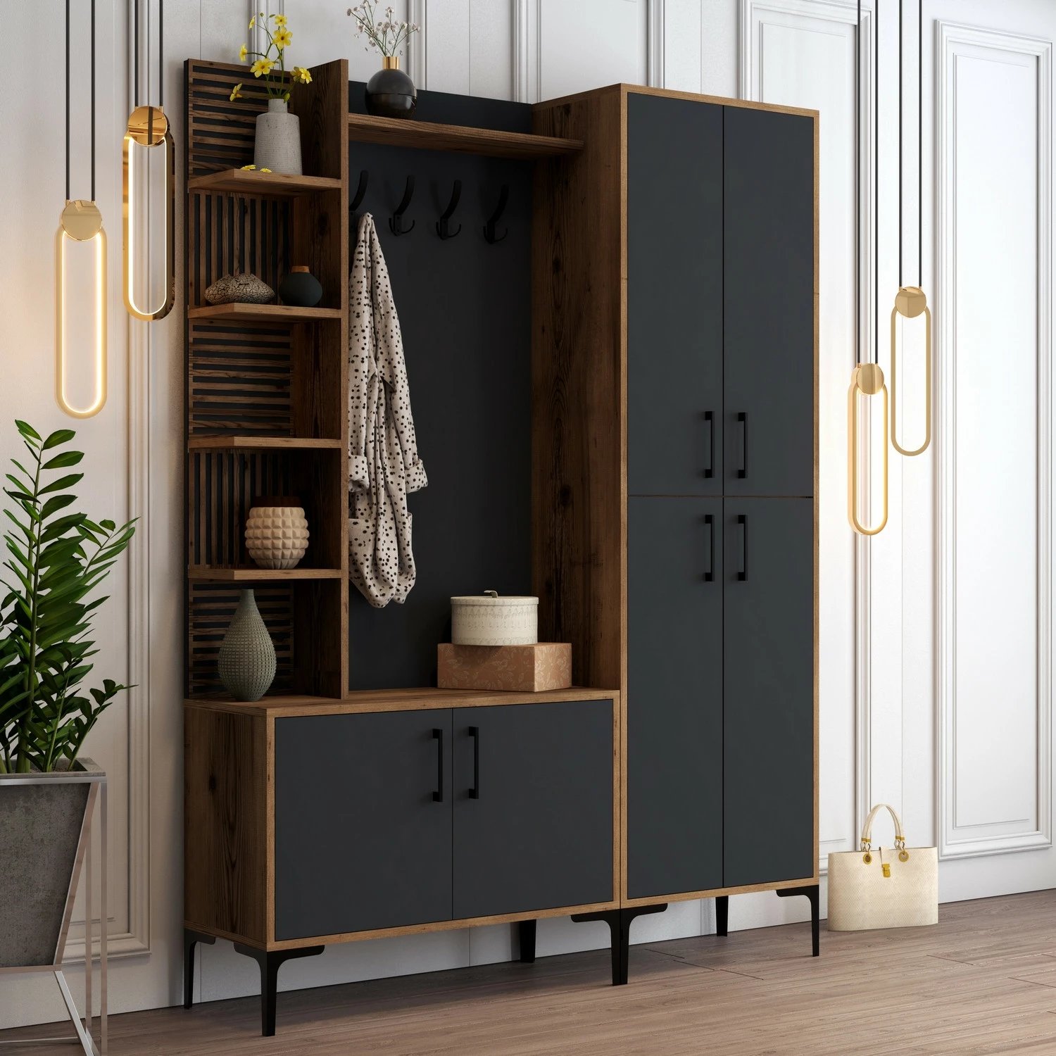 Stendë për korridor, ngjyrë arre dhe antracit, Viyana DA