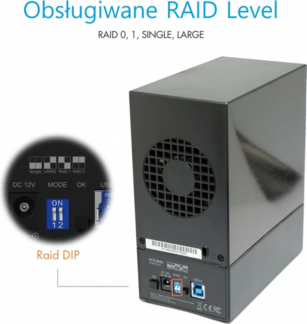 Kasë IcyBox IB-RD3621U3 për 2x3.5" HDD/SSD, RAID, USB 3.0, e zezë