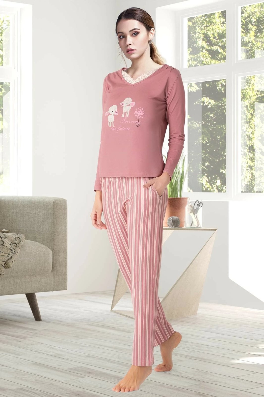 Set pizhamash për gra, Jumeon, 002-000669, ngjyrë e kuqe tjegulle