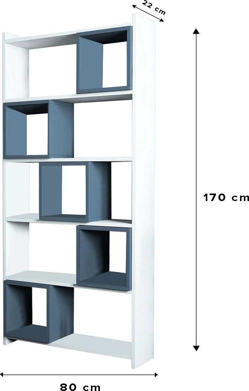 Raft librash Hanah Home, kuti, bardhë, kaltër