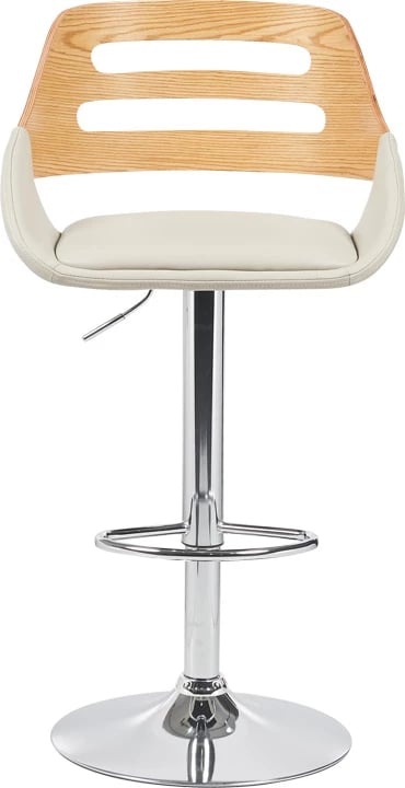 Karrige për bar Fern, palosëse, lëkurë PU bezhë, dru gri, metal krom, 50x48.5x89-110.5cm