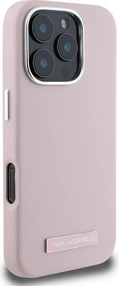Mbështjellës Karl Lagerfeld FW Metal Plate MagSafe për iPhone 16 Pro, Rozë