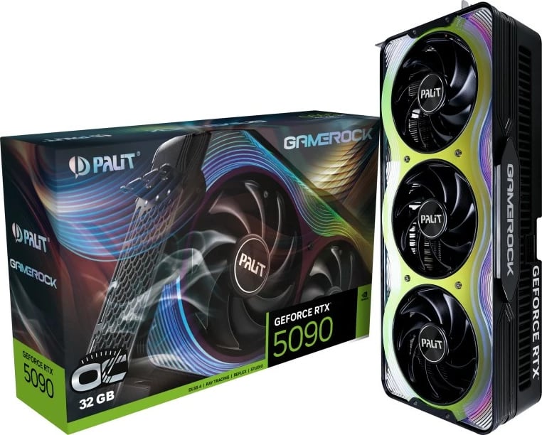 Kartë grafike Palit GeForce RTX 5090 GameRock OC, 32 GB GDDR7, 512-bit, 3 ventilatorë