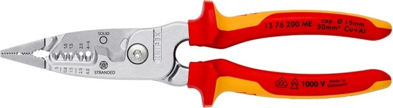 Mjet zhveshës telash Knipex 13 76 200 ME, 200mm, izolim mbrojtës, inox, kuq/verdhe