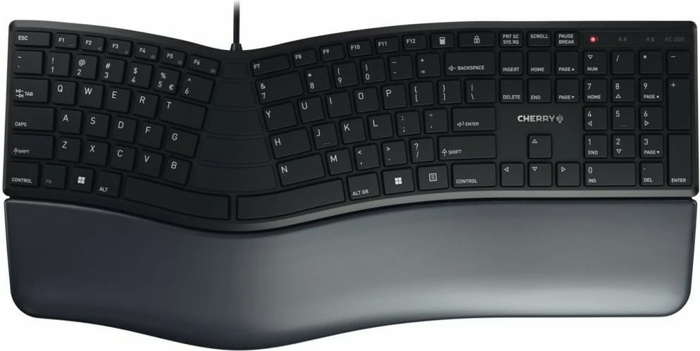 Tastierë Cherry KC 4500 ERGO, Full-size, USB, AZERTY, Ngjyrë e zezë