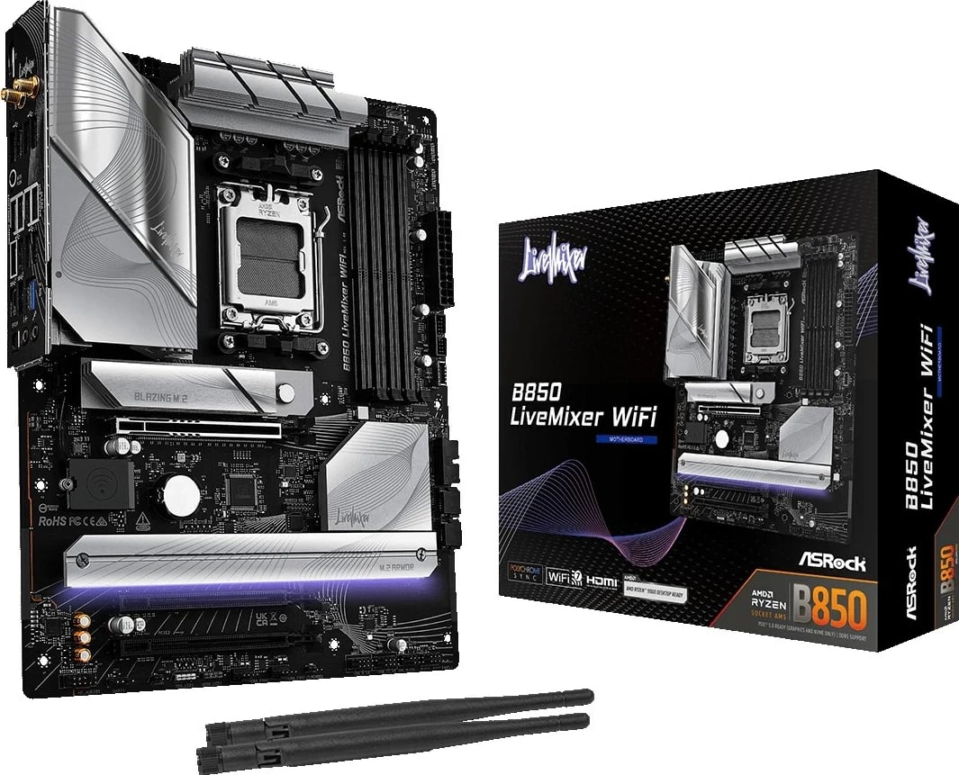 Pllakë amë Asrock B850 LiveMixer WiFi, ATX, Socket AM5, 256 GB, E zezë