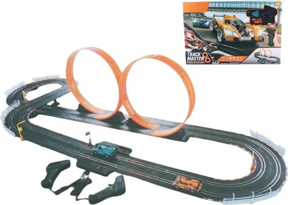 Pistë garash me dy unaza, Madej, 011412, 2 makina dhe 2 kontrollorë me kabllo, furnizim me rrymë, plastike, e zezë