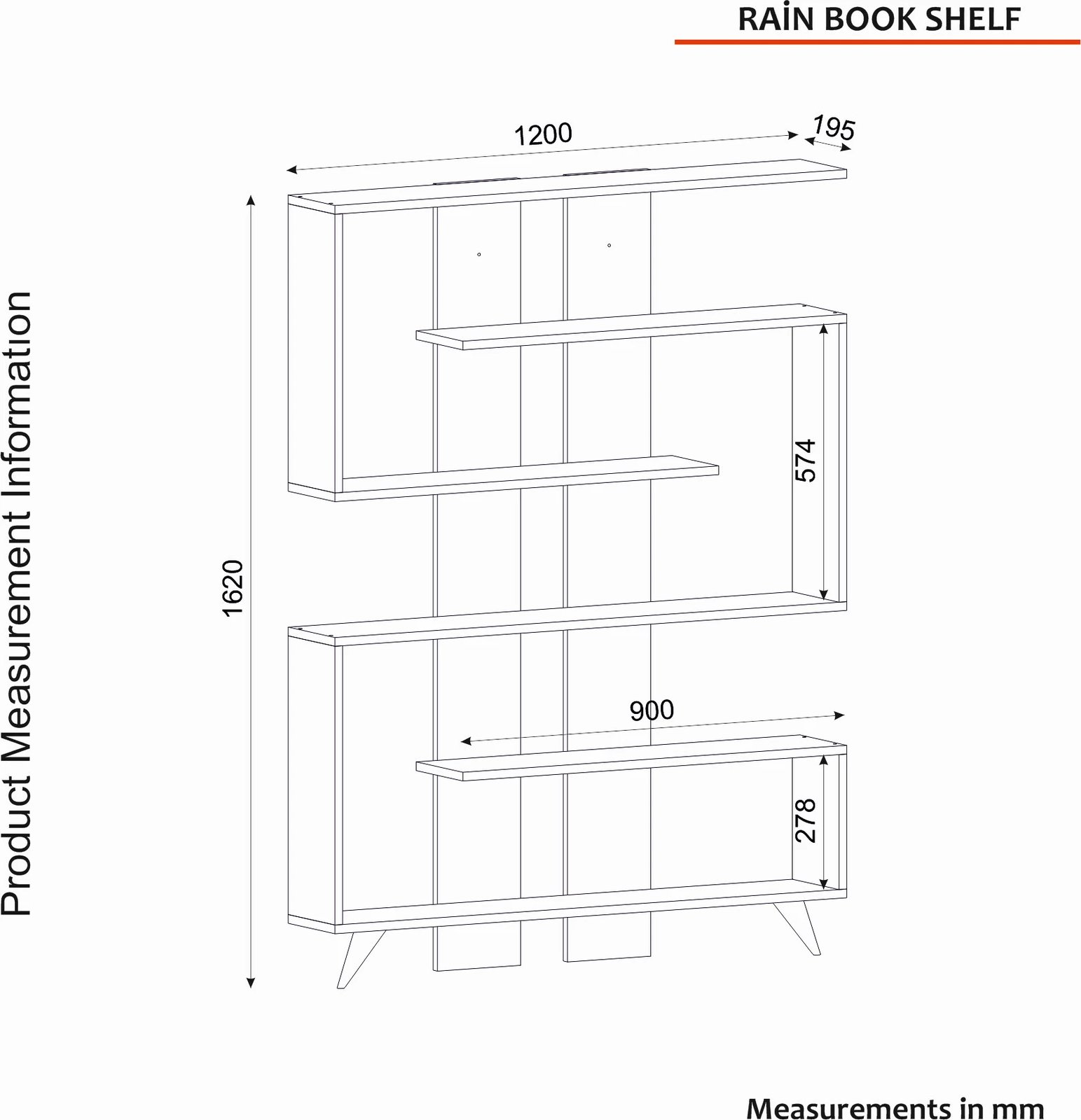 Raft librash Hanah Home, ngjyrë e bardhë dhe arre, Rain