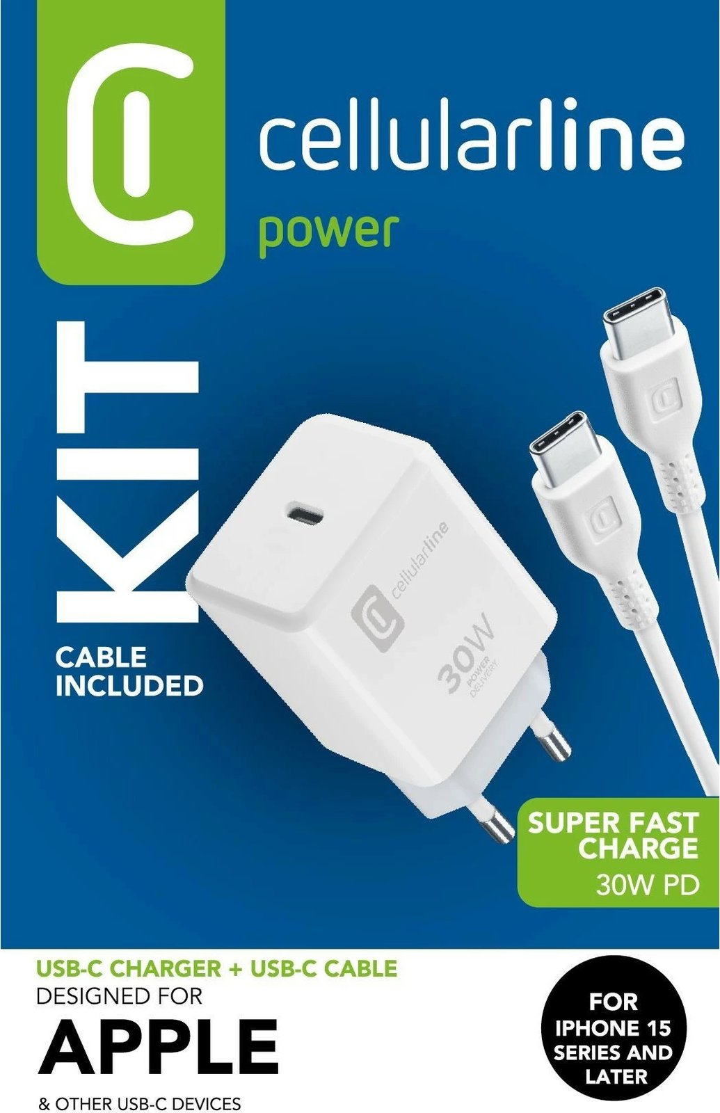 Karikues USB-C Cellular Line 30W, 1m, i bardhë