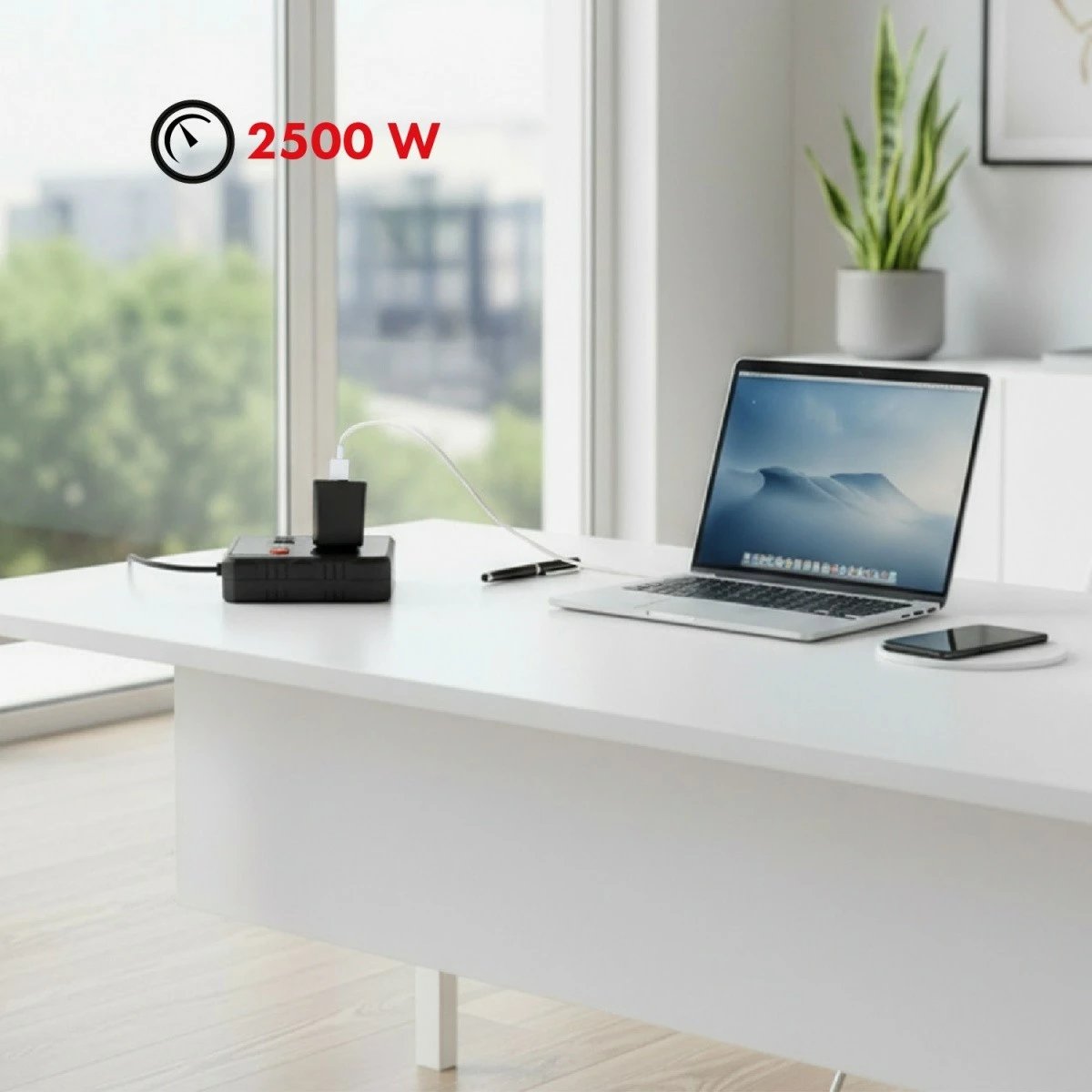 Prizë zgjatëse Maclean MCE387 B, 2 Schuko + 3 USB, 2500W, kabllo 1.5 m, me ndërprerës, e zezë