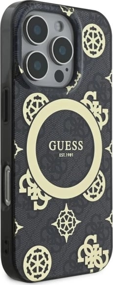 Mbështjellës Guess IML Peony On 4G Background MagSafe për iPhone 16 Pro, zi