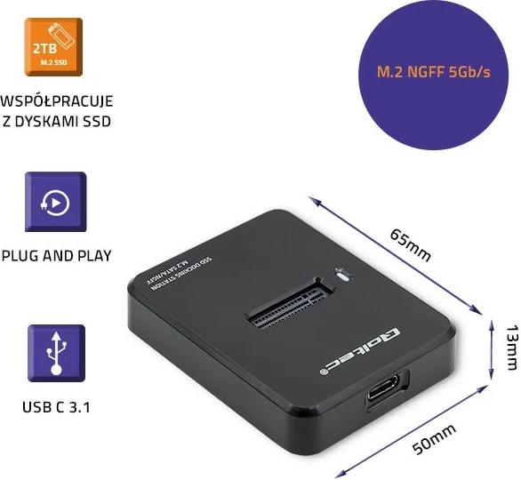Stacion dokimi Qoltec 50314 për SSD M.2 SATA, USB 3.1, i zi