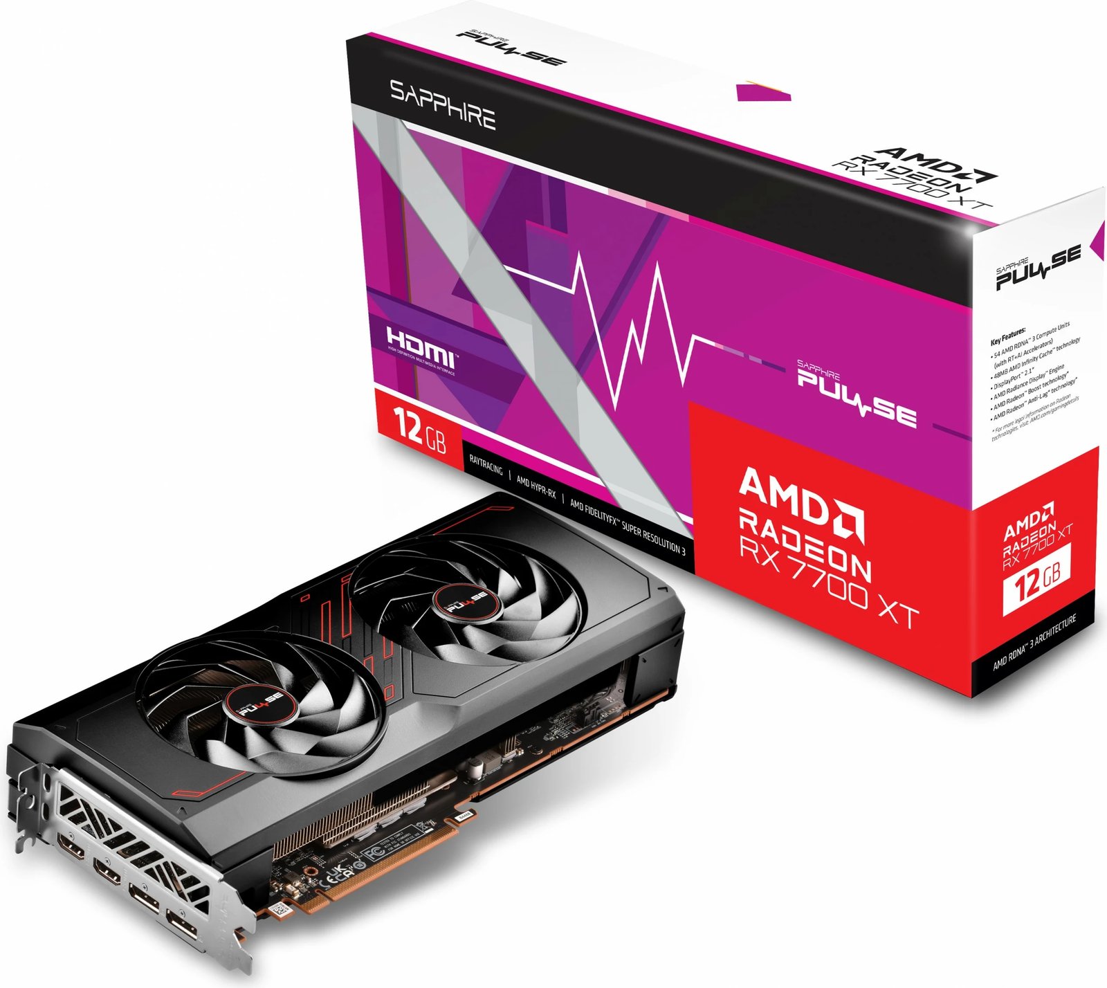 Kartelë grafike Sapphire PULSE Radeon RX 7700 XT, 12 GB, e zezë