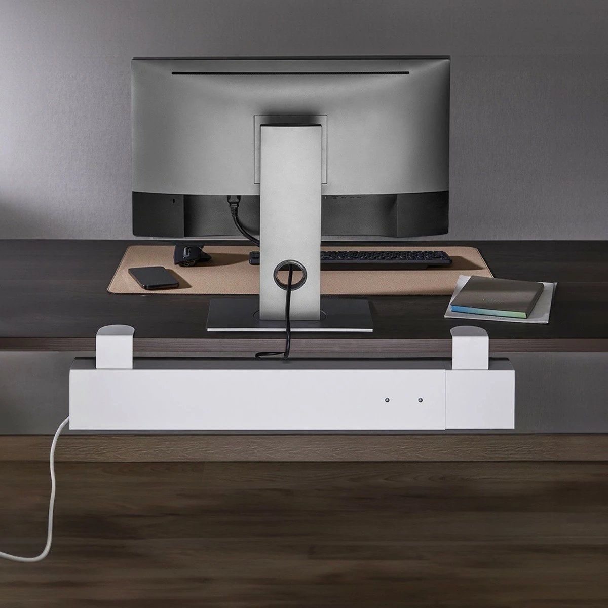 Organizues kabllosh për tavolinë Maclean MC-333, i bardhë, rregullim gjatësi 800/1000/1200 mm, kapacitet 5kg