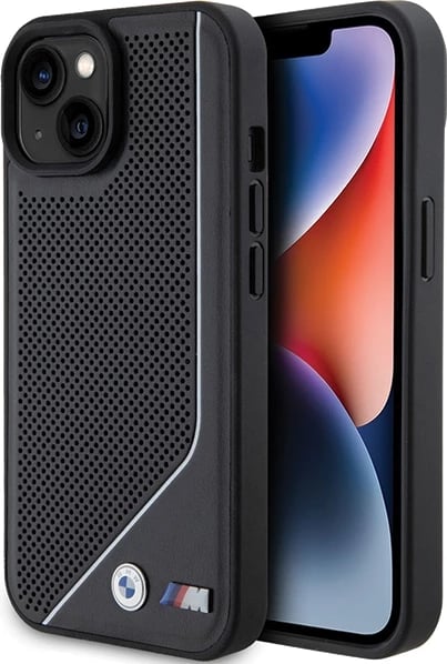 Mbështjellës BMW Perforated Twisted Line MagSafe për iPhone 15/14/13, i zi