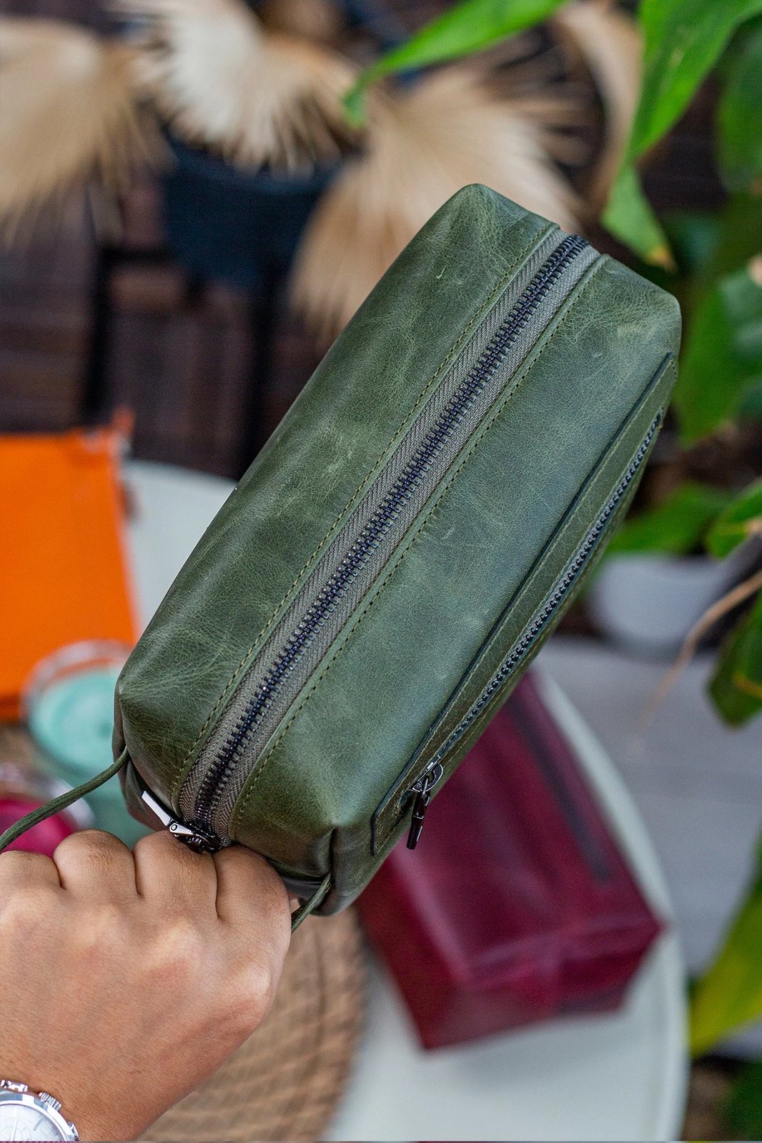 Çantë dore lëkure, ngjyrë e gjelbër, Zoozie Bags Boston Crazy