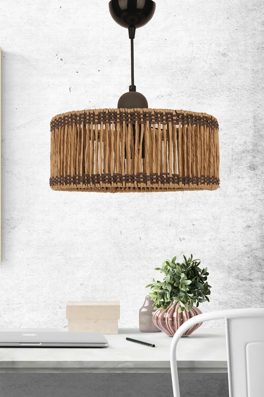 Llambë tavani Opviq, BK026, ngjyrë ecru, trup metalik, kapak makrame, lartësi e rregullueshme Llambë tavani Opviq, BK026, ngjyrë ecru, trup metalik, kapak makrame, lartësi e rregullueshme