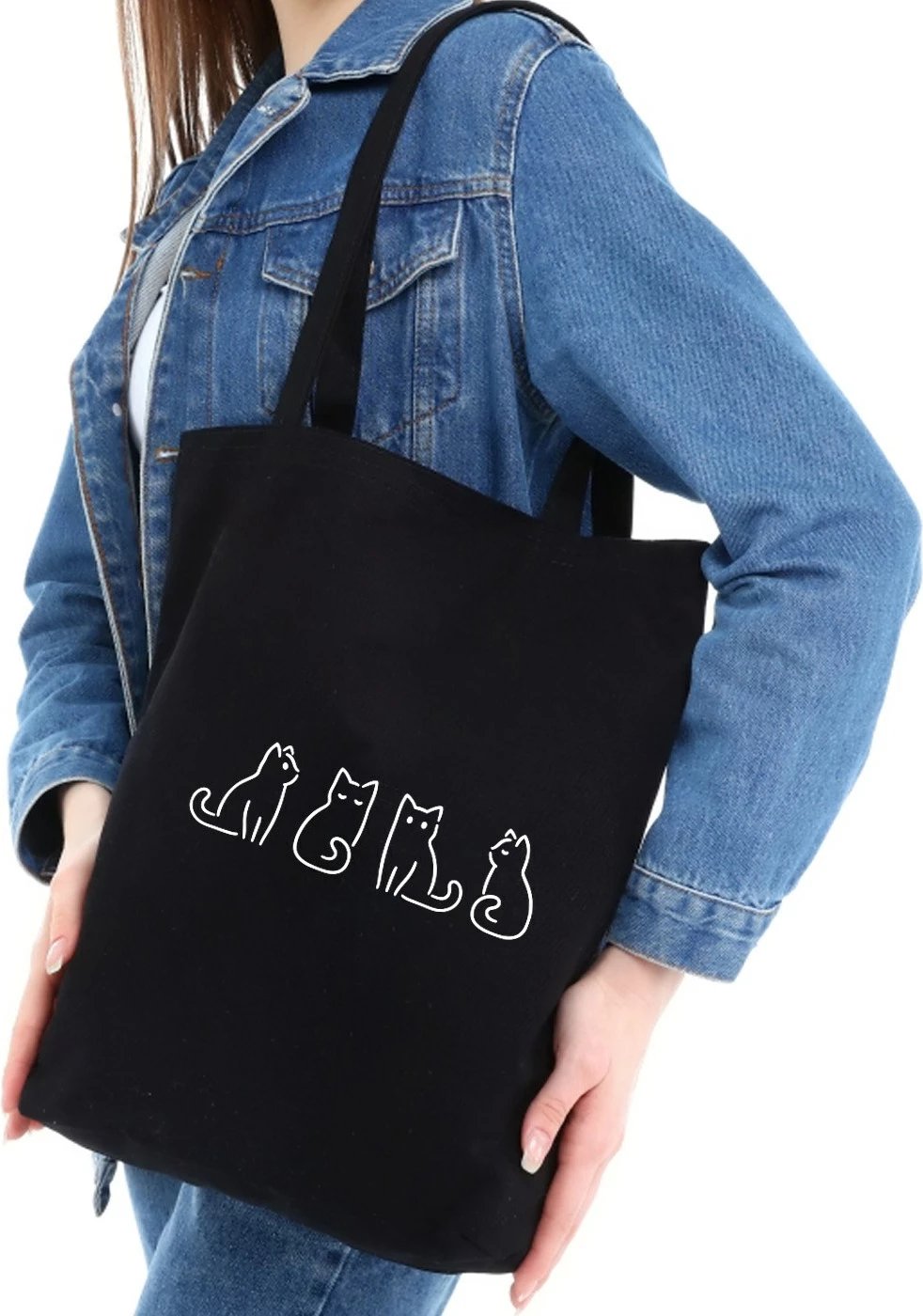 Qese Tote Zoozie Bags, e zezë, 35x40x8 cm, model me mace