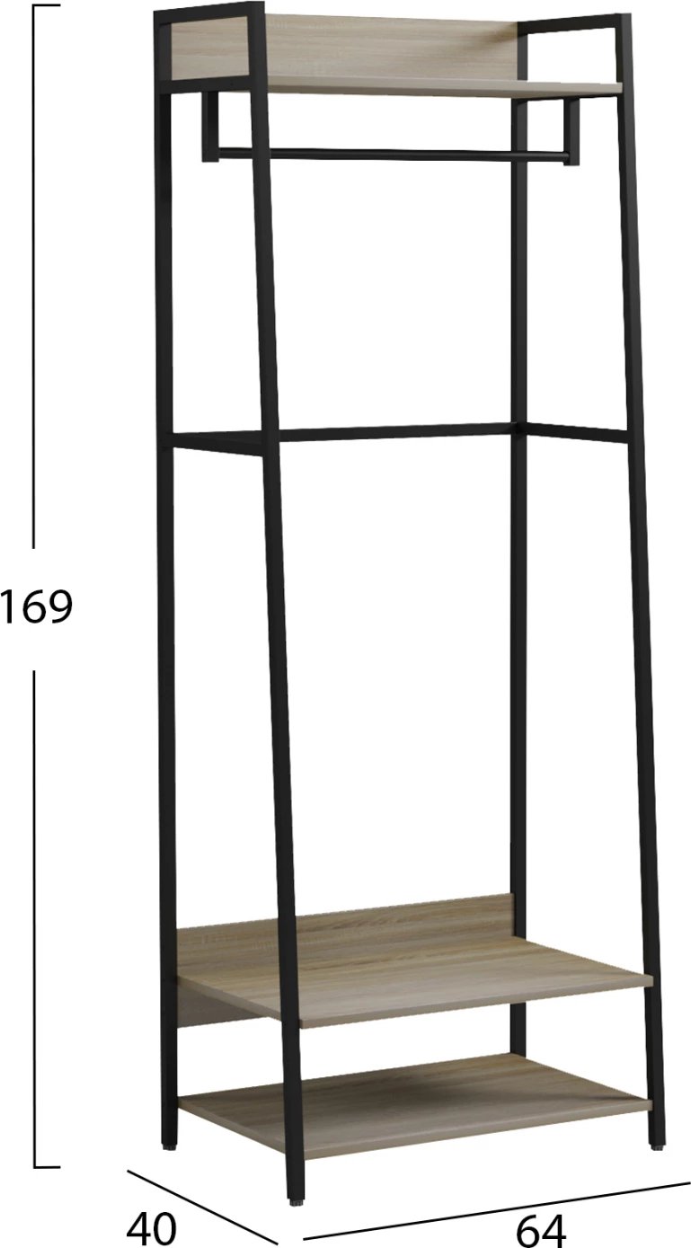 Mobilje hyrëse, gardërobë e hapur, ARANJA FH18085, metal-melaminë, 64x40x169 cm
