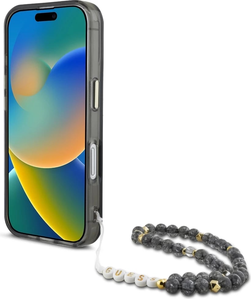 Mbështjellës Guess Palm Trees Triangle Pearl Strap MagSafe për iPhone 16, i zi Mbështjellës Guess Palm Trees Triangle Pearl Strap MagSafe për iPhone 16, i zi