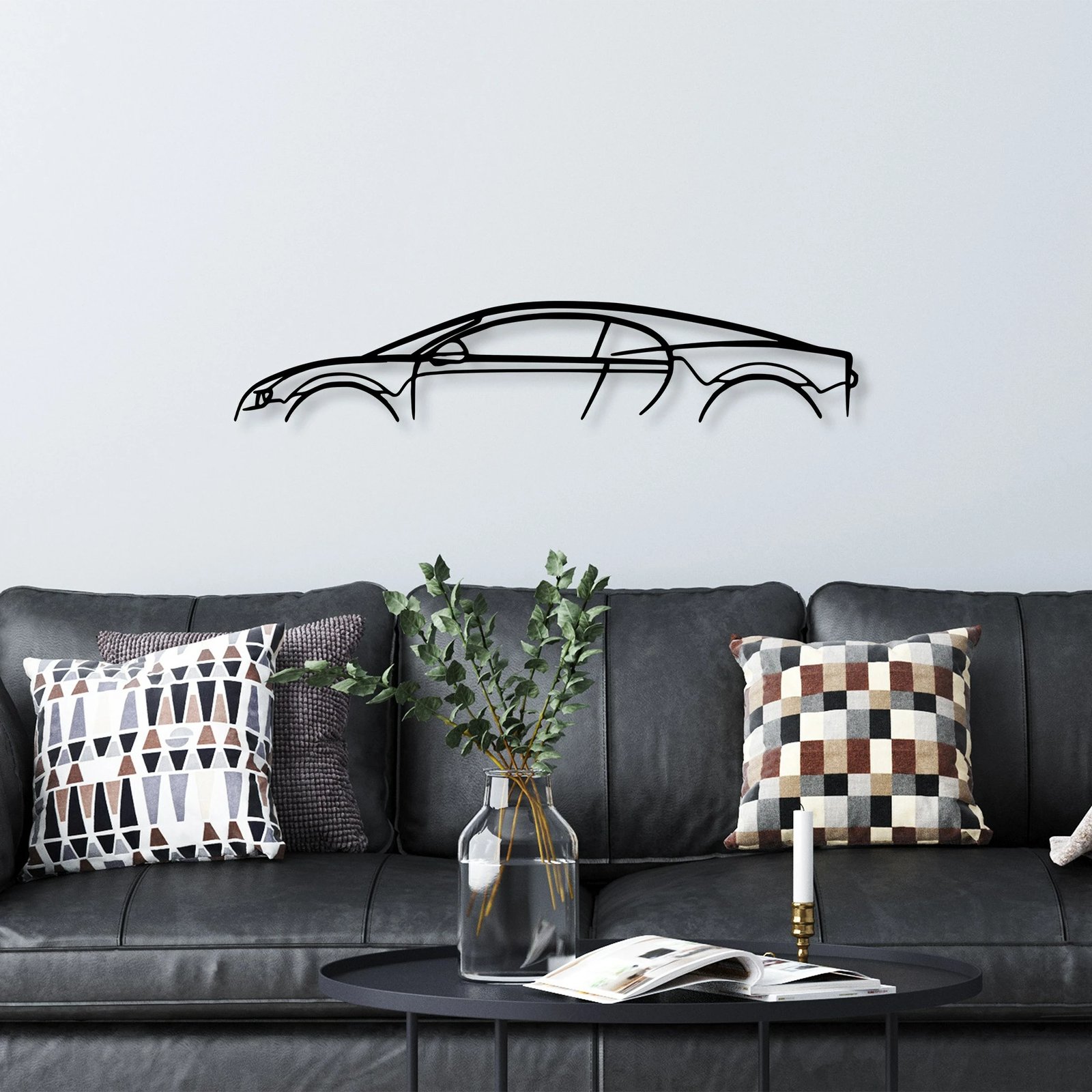 Aksesor dekorativ metalik për mur, siluetë Bugatti Veyron, Wallity