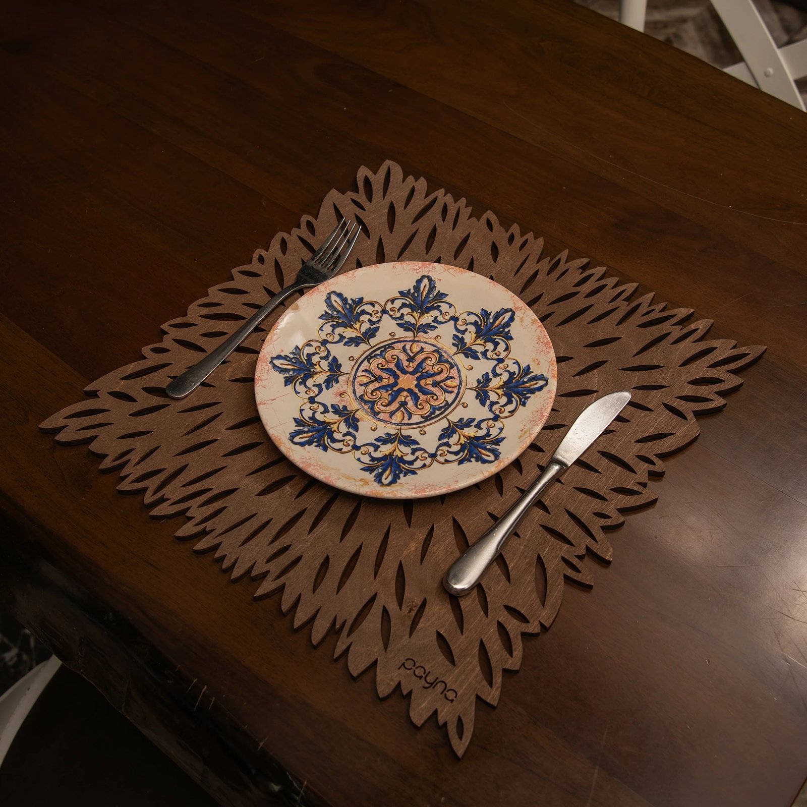 Set nënshtrues tavoline prej druri, Hermia, model Pointy, ngjyrë wenge (4 copë)