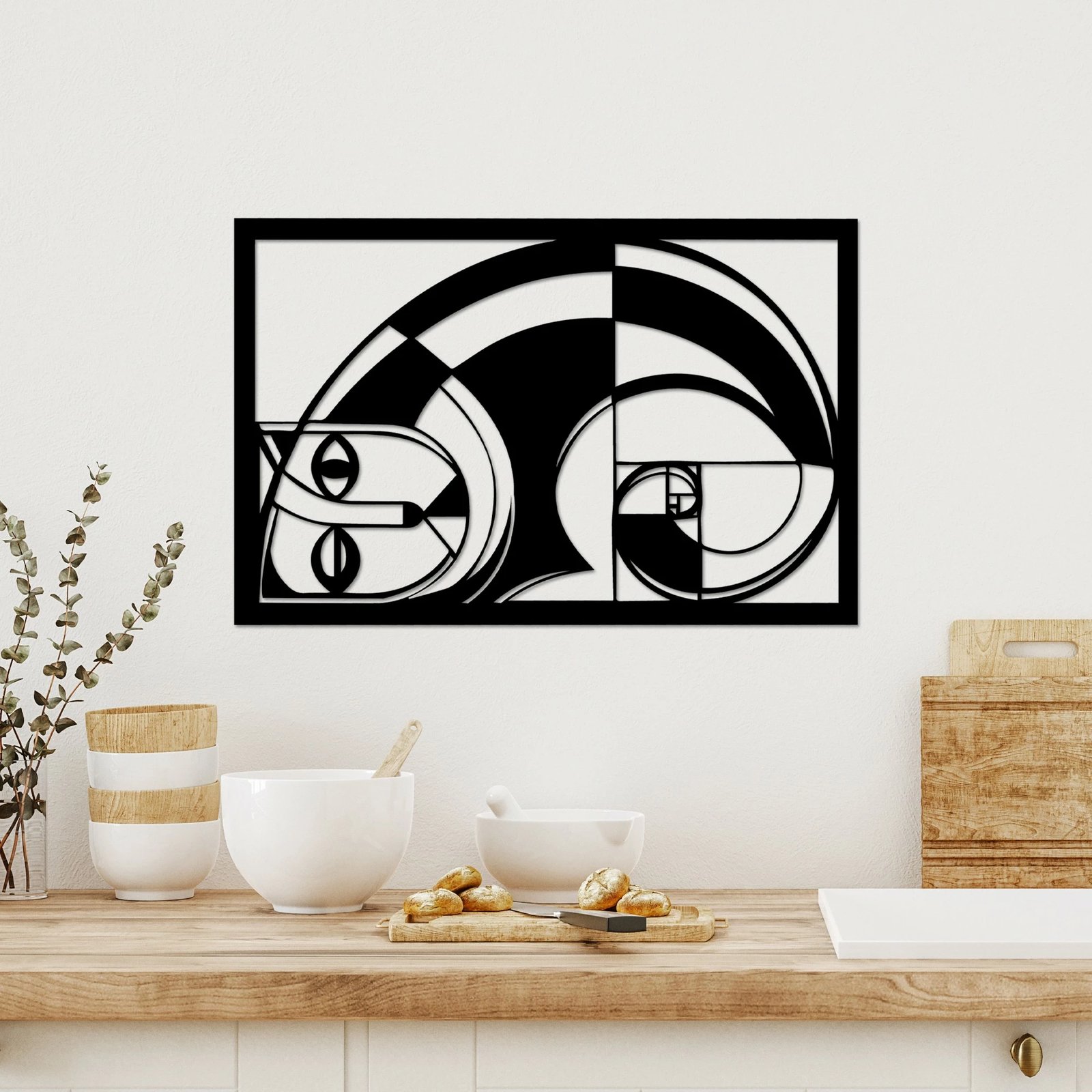 Aksesor dekorativ metalik për mur, Wallity, Fibonacci, ngjyrë e zezë, 56x36.5cm