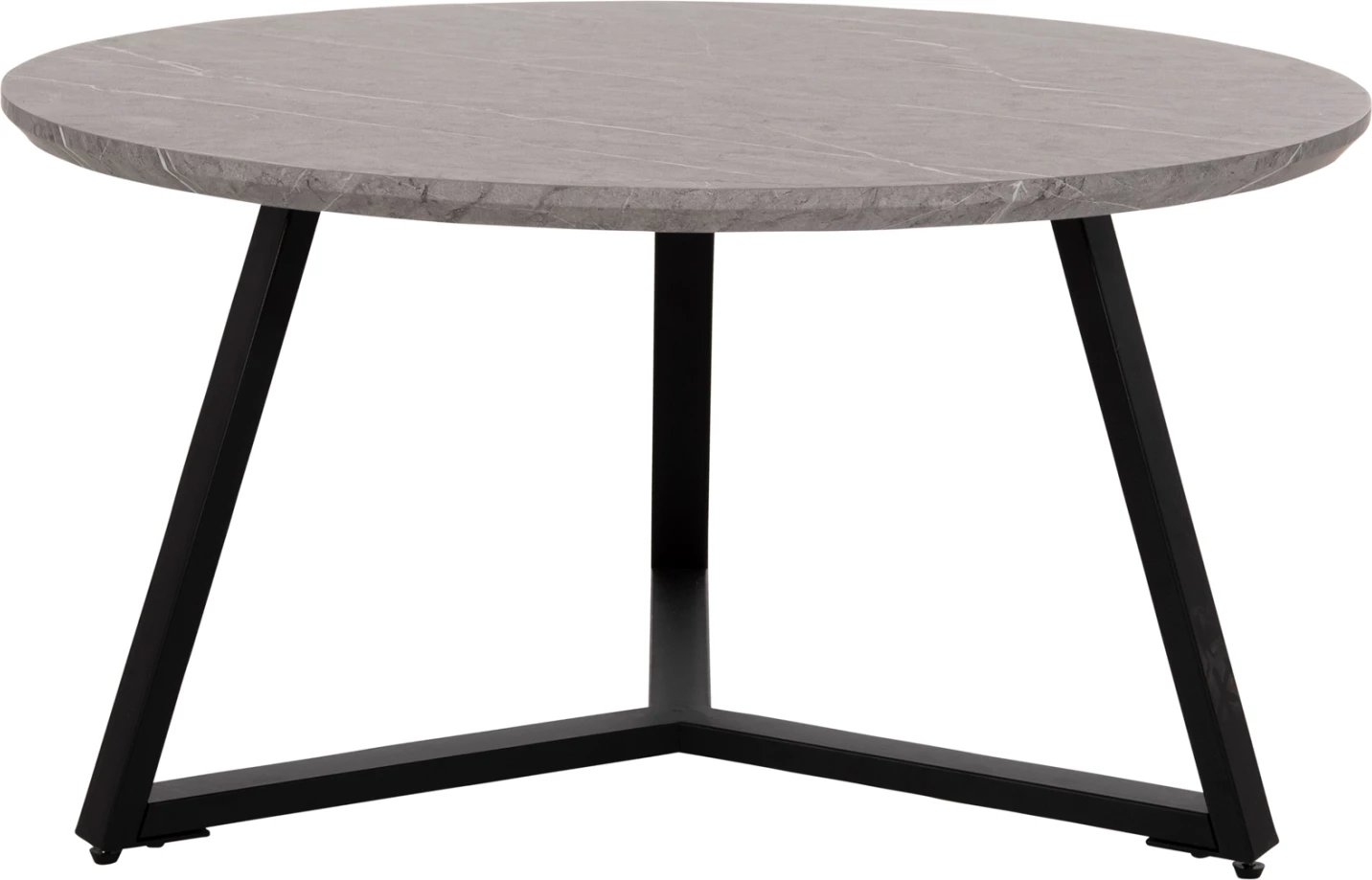 Tavolinë kafeje rrethore, MDF, ngjyrë mermeri gri, bazë metalike e zezë, FH9586.02, Φ80x42H cm