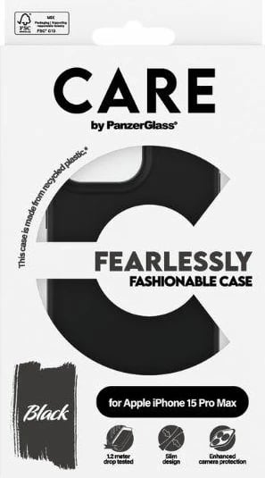 Mbështjellës PanzerGlass CARE Fearlessly Fashionable për iPhone 15 Pro Max, Zi