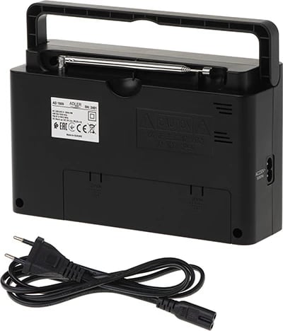 Radio portative AM/FM, Adler, AD 1909, diapazon AM 522-1620 kHz dhe FM 87.5-108 MHz, jack audio, antenë teleskopike, 4W, funksionim me rrymë ose 2x R20