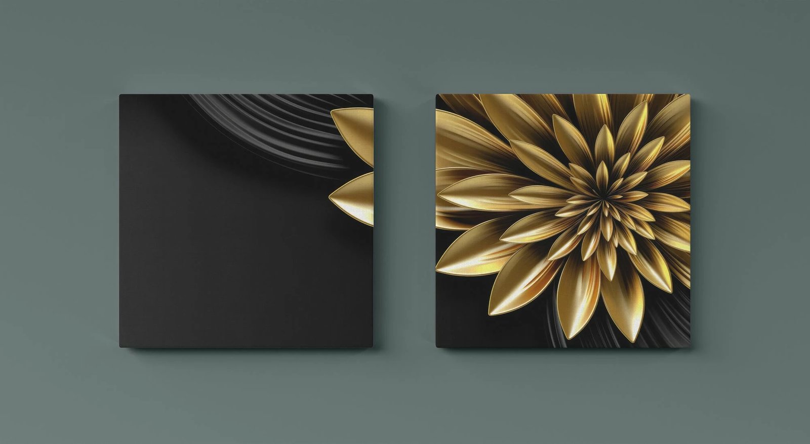 Pikturë dekorative në kanavacë (2 copa), Wallity, ASR2-CNV25-12, 40x40 cm, ngjyrë ari dhe e zezë